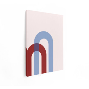 Artaza Canvas Schilderij Abstracte Minimalistische Bogen in Gedempte Rode en Blauwe Tinten op een Bleke Achtergrond - 90x120 cm - Groot - Wanddecoratie Woonkamer - Schilderijen - Muurdecoratie