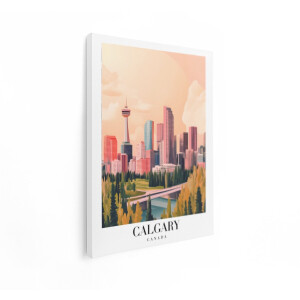 Artaza Canvas Schilderij Calgary Skyline - 60x80 cm - Wanddecoratie Canada - Muurdecoratie Cn Tower - Schilderijen Op Canvas Pastelkleuren