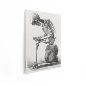 Artaza Canvas Schilderij Gedetailleerde Anatomische Tekening van een Menselijk Skelet in een Zittende - Peinzende Houding - 90x120 cm - Groot - Wanddecoratie Woonkamer - Schilderijen - Muurdecoratie