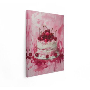 Artaza Canvas Schilderij Taart Met Kersen - 90x120 cm - Wanddecoratie Stilleven - Muurdecoratie Roze - Decoratie Keuken Schilderijen
