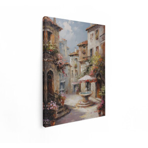 Artaza Canvas Schilderij Mediterraan Straatje - 30x40 cm - Wanddecoratie Bloemen - Muurdecoratie Italiaans Dorp - Schilderijen Op Canvas Landschap