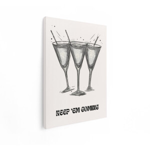 Artaza Canvas Schilderij Drie Verfrissende Cocktails in Martiniglazen met Rietjes en Ijs - 30x40 cm - Klein - Wanddecoratie Woonkamer - Schilderijen - Muurdecoratie