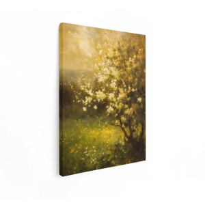 Artaza Canvas Schilderij Schilderij van een Bloeiende Boom in een Zonnig - Groen Landschap - 90x120 cm - Groot - Wanddecoratie Woonkamer - Schilderijen - Muurdecoratie