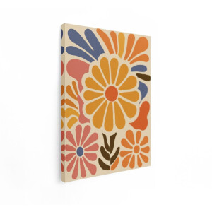 Artaza Canvas Schilderij Abstract Bloemenpatroon met Levendige Kleuren en Retrostijl - 30x40 cm - Klein - Wanddecoratie Woonkamer - Schilderijen - Muurdecoratie