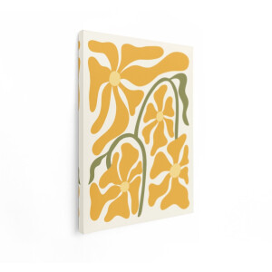 Artaza Canvas Schilderij Abstracte Gele Bloemen met Groene Stelen op een Crèmekleurige Achtergrond - 30x40 cm - Klein - Wanddecoratie Woonkamer - Schilderijen - Muurdecoratie