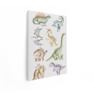 Artaza Canvas Schilderij Dinosaurussen - 60x80 cm - Wanddecoratie Kinderkamer - Muurdecoratie Jongenskamer - Schilderij Dieren Aquarel