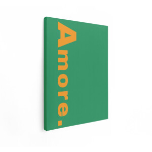 Artaza Canvas Schilderij Amore - 90x120 cm - Wanddecoratie Tekst - Muurdecoratie Liefde - Decoratie Minimalistisch - Groen Oranje