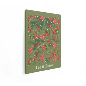 Artaza Canvas Schilderij Kerst Poinsettia - 60x80 cm - Wanddecoratie Kerst - Muurdecoratie Hulst Bessen - Schilderijen Bloemen - Rood Groen