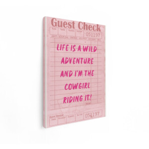 Artaza Canvas Schilderij Gastenbon Cowgirl Quote - 90x120 cm - Wanddecoratie Tekst - Muurdecoratie Roze Vintage - Decoratie Retro Schilderijen