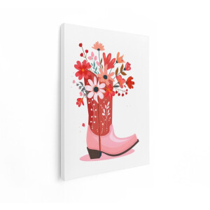 Artaza Canvas Schilderij Vrolijke Cowboylaars Gevuld met Kleurrijke Bloemen en Bladeren - 90x120 cm - Groot - Wanddecoratie Woonkamer - Schilderijen - Muurdecoratie