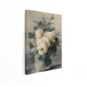Artaza Canvas Schilderij Zachte Witte Rozen in een Vaas - Geschilderd in een Impressionistische Stijl - 30x40 cm - Klein - Wanddecoratie Woonkamer - Schilderijen - Muurdecoratie