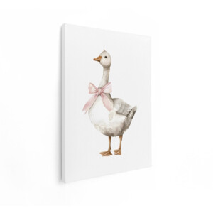 Artaza Canvas Schilderij Gans Met Strik - 30x40 cm - Wanddecoratie Kinderkamer - Muurdecoratie Babykamer - Schilderijen Op Canvas - Roze