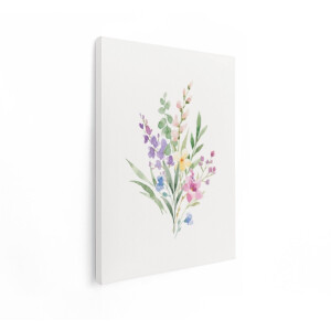 Artaza Canvas Schilderij Delicaat Aquarel Boeket met Diverse Wilde Bloemen en Groen - 30x40 cm - Klein - Wanddecoratie Woonkamer - Schilderijen - Muurdecoratie