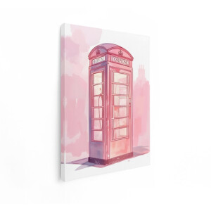 Artaza Canvas Schilderij Telefooncel Londen - 90x120 cm - Wanddecoratie Vintage - Muurdecoratie Roze - Decoratie Retro Stad