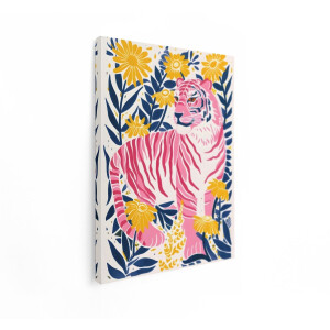 Artaza Canvas Schilderij Roze Tijger - 30x40 cm - Wanddecoratie Bloemen - Muurdecoratie Kleurrijk - Boho Schilderijen Op Canvas