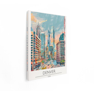 Artaza Canvas Schilderij Skyline Denver - 60x80 cm - Wanddecoratie Amerika - Muurdecoratie Stad - Decoratie Pastelkleuren