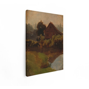 Artaza Canvas Schilderij Landschap - 60x80 cm - Wanddecoratie Natuur - Muurdecoratie Huisje Aan Water - Schilderijen Op Canvas