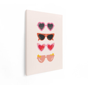 Artaza Canvas Schilderij Zonnebrillen - 90x120 cm - Wanddecoratie Vintage - Muurdecoratie Retro Hart - Decoratie Roze