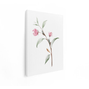 Artaza Canvas Schilderij Tere Roze Bloesems en Groene Bladeren Geschilderd in Aquarel op een Witte Achtergrond - 60x80 cm - Wanddecoratie Woonkamer - Schilderijen - Muurdecoratie