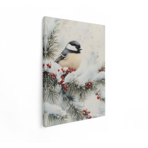 Artaza Canvas Schilderij Koolmees - 30x40 cm - Wanddecoratie Winter - Muurdecoratie Vogels - Decoratie Dennentak - Schilderijen Op Canvas