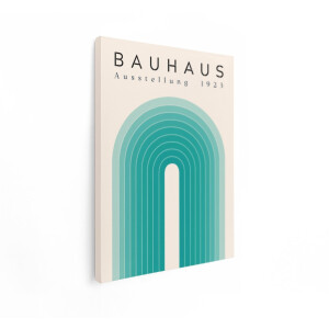 Artaza Canvas Schilderij Bauhaus Ausstellung 1923 - 90x120 cm - Wanddecoratie Abstract - Muurdecoratie Vintage Poster - Geometrische Decoratie Turquoise