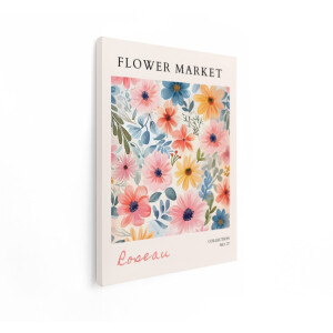 Artaza Canvas Schilderij Bloemen Flower Market - 90x120 cm - Wanddecoratie Aquarel - Muurdecoratie Boho - Decoratie Woonkamer Pastel