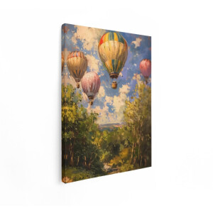 Artaza Canvas Schilderij Vier Kleurrijke Heteluchtballonnen Zweven boven een Weelderig Groen Landschap - 60x80 cm - Wanddecoratie Woonkamer - Schilderijen - Muurdecoratie