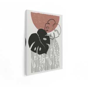 Artaza Canvas Schilderij Abstract Monstera - 60x80 cm - Wanddecoratie Boho - Muurdecoratie Line Art - Decoratie Terracotta