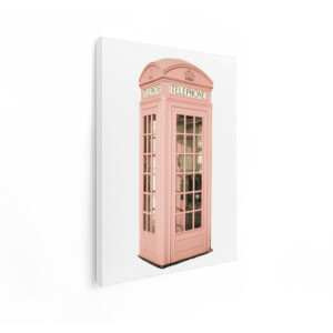 Artaza Canvas Schilderij Roze Telefooncel - 60x80 cm - Wanddecoratie Londen - Muurdecoratie Vintage - Schilderijen Op Canvas Retro - Roze