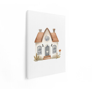 Artaza Canvas Schilderij Schilderachtig Huisje met Schuine Daken en een Hart op de Deur - 30x40 cm - Klein - Wanddecoratie Woonkamer - Schilderijen - Muurdecoratie