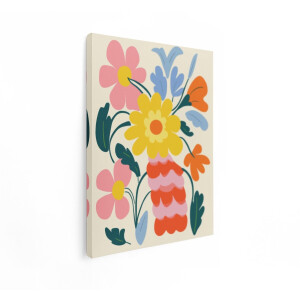 Artaza Canvas Schilderij Vrolijke Bloemen in Felle Kleuren met een Abstracte Vaas - 30x40 cm - Klein - Wanddecoratie Woonkamer - Schilderijen - Muurdecoratie