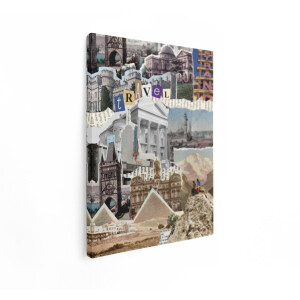 Artaza Canvas Schilderij Collage van Iconische Wereldwonderen en Architectuur - een Reis door de Tijd - 30x40 cm - Klein - Wanddecoratie Woonkamer - Schilderijen - Muurdecoratie