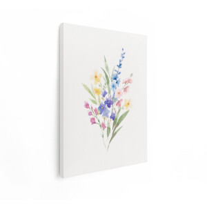 Artaza Canvas Schilderij Zomerboeket met Aquarel Bloemen in Zachte Tinten op Witte Achtergrond - 90x120 cm - Groot - Wanddecoratie Woonkamer - Schilderijen - Muurdecoratie