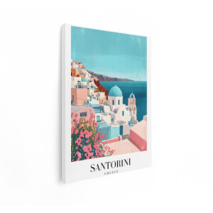Artaza Canvas Schilderij Santorini Griekenland - 60x80 cm - Wanddecoratie Zee - Muurdecoratie Landschap - Decoratie Woonkamer - Blauw