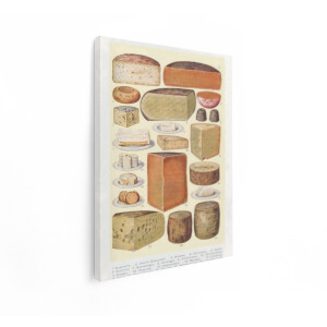 Artaza Canvas Schilderij Diverse Soorten Kaas op een Illustratie - een Culinaire Gids van Zuivelproducten - 90x120 cm - Groot - Wanddecoratie Woonkamer - Schilderijen - Muurdecoratie