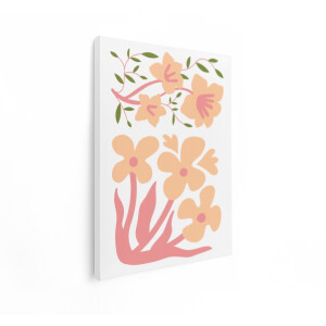 Artaza Canvas Schilderij Abstract Pastel Bloemen met Groene Bladeren en Roze Takken op Witte Achtergrond - 30x40 cm - Klein - Wanddecoratie Woonkamer - Schilderijen - Muurdecoratie