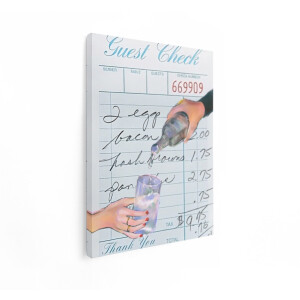 Artaza Canvas Schilderij Gastenbon met Hand Die Drank Schenkt in Glas en Eten Bestelt - 90x120 cm - Groot - Wanddecoratie Woonkamer - Schilderijen - Muurdecoratie