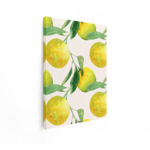 Artaza Canvas Schilderij Zomerse Aquarelprint met Citroenen en Groene Bladeren op een Lichte Achtergrond - 60x80 cm - Wanddecoratie Woonkamer - Schilderijen - Muurdecoratie