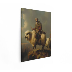 Artaza Canvas Schilderij Man Op Schaap - 90x120 cm - Wanddecoratie Klassiek Portret - Muurdecoratie Dieren - Schilderijen Op Canvas