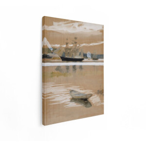 Artaza Canvas Schilderij Zeilschip - 90x120 cm - Wanddecoratie Landschap - Muurdecoratie Boot - Klassieke Schilderijen Aquarel - Sepia