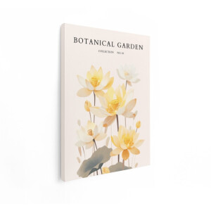 Artaza Canvas Schilderij Botanische Tuincollectie Nr. 88 met Tere Gele en Witte Lotusbloemen - 30x40 cm - Klein - Wanddecoratie Woonkamer - Schilderijen - Muurdecoratie