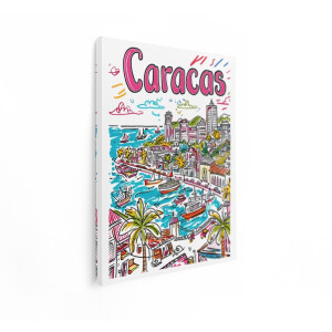 Artaza Canvas Schilderij Caracas Skyline - 30x40 cm - Wanddecoratie Haven Schepen - Muurdecoratie Stad - Kleurrijke Kunst Aan De Muur