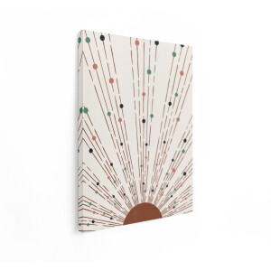 Artaza Canvas Schilderij Abstracte Zonnestralen met Stippen in Aardetinten - Minimalistisch Design - 60x80 cm - Wanddecoratie Woonkamer - Schilderijen - Muurdecoratie