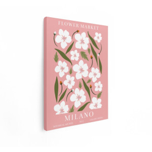 Artaza Canvas Schilderij Bloeiende Bloemen en Bladeren op een Roze Achtergrond met Tekst - 30x40 cm - Klein - Wanddecoratie Woonkamer - Schilderijen - Muurdecoratie