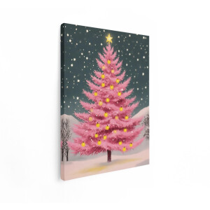 Artaza Canvas Schilderij Kerstboom - 30x40 cm - Wanddecoratie Winter - Muurdecoratie Vintage Landschap - Schilderijen Roze Kerst