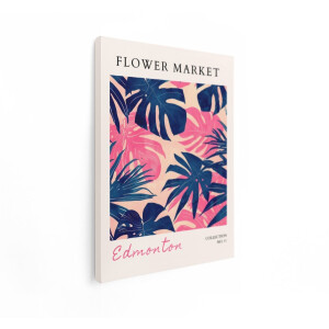 Artaza Canvas Schilderij Bloemenmarkt Poster - 60x80 cm - Wanddecoratie Tropische Bladeren - Muurdecoratie Boho - Decoratie Jungle - Roze