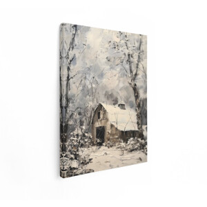 Artaza Canvas Schilderij Winterlandschap - 60x80 cm - Wanddecoratie Schuur In De Sneeuw - Muurdecoratie Bos - Schilderijen Op Canvas Natuur