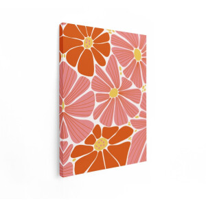 Artaza Canvas Schilderij Bloemen - 90x120 cm - Wanddecoratie Retro - Muurdecoratie Bloemenpatroon - Decoratie Woonkamer - Roze