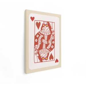 Artaza Canvas Schilderij Vrolijke Hartenkoningin met Hartjesbril en Oorbellen - Speelkaart - 90x120 cm - Groot - Wanddecoratie Woonkamer - Schilderijen - Muurdecoratie