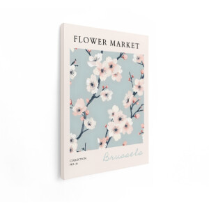 Artaza Canvas Schilderij Bloeiende Kersenbloesem op een Zachte Blauwe Achtergrond - Bloemenmarkt Poster - 60x80 cm - Wanddecoratie Woonkamer - Schilderijen - Muurdecoratie